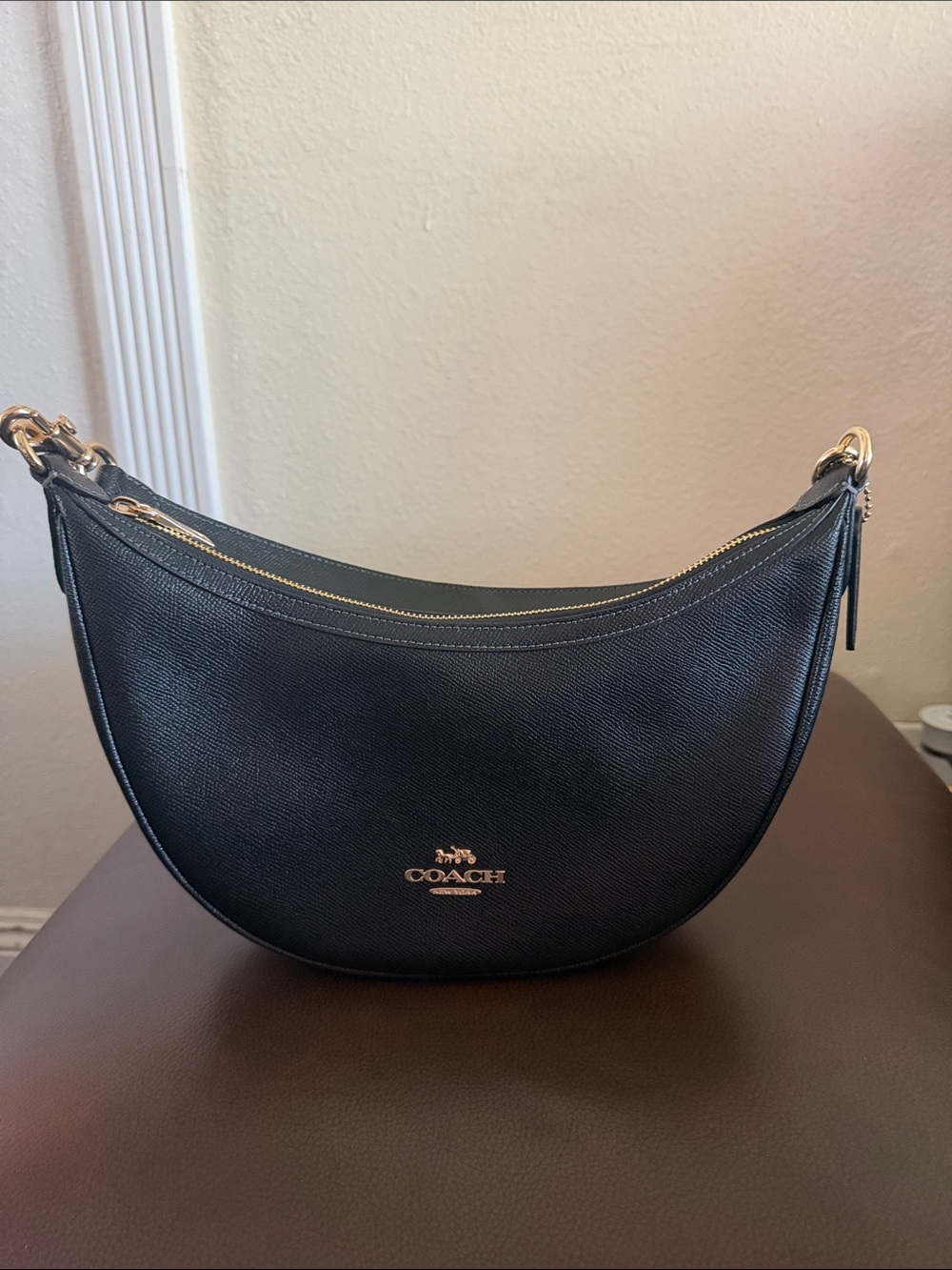 Coach Black Crescent Shoulder Bag with Gold Accents
